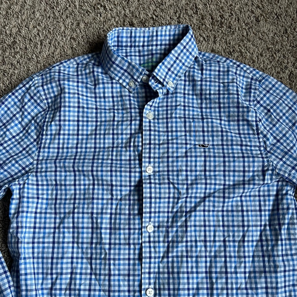 Boys Vineyard Vines Button Down plaid Shirt XL 18 Whale Shirt